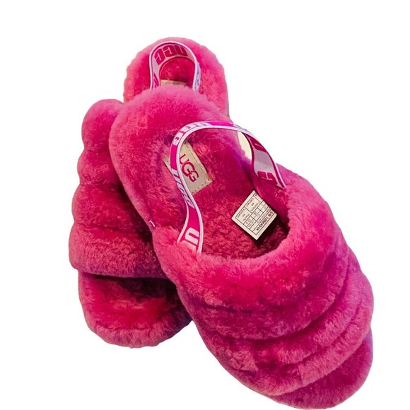 UGG Girls Fluff Yeah Slide Size 4 Pink EUC - Picture 11 of 15